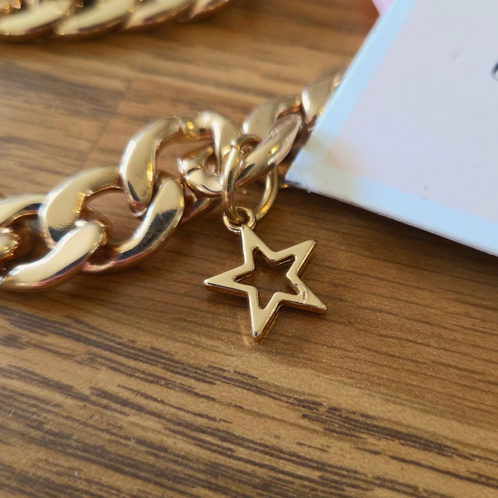 JUICY COUTURE Gold Chunky Link And Crystal Charm Belt BOLD ACCESSORIES! - Picture 3 of 13